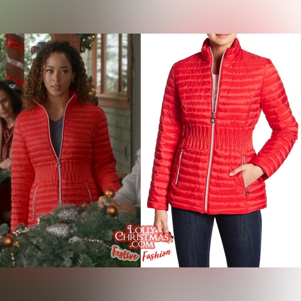 Laundry by Shelli Segal Cinched Waist Puffer Jacket in Lipstick Red